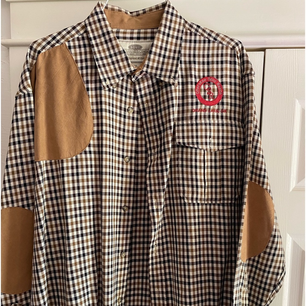 Men’s Hunting shirt, Boyt Harness Company, 2X, tan/black/white check